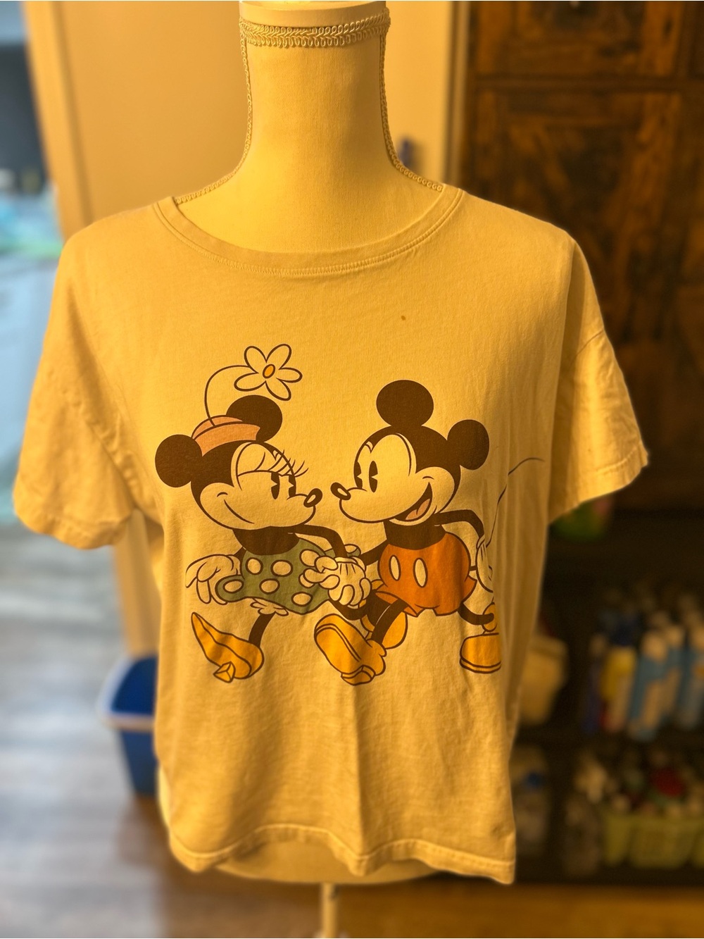 Disney Cream Short Sleeve Tee with Mickey & Minnie Graphic